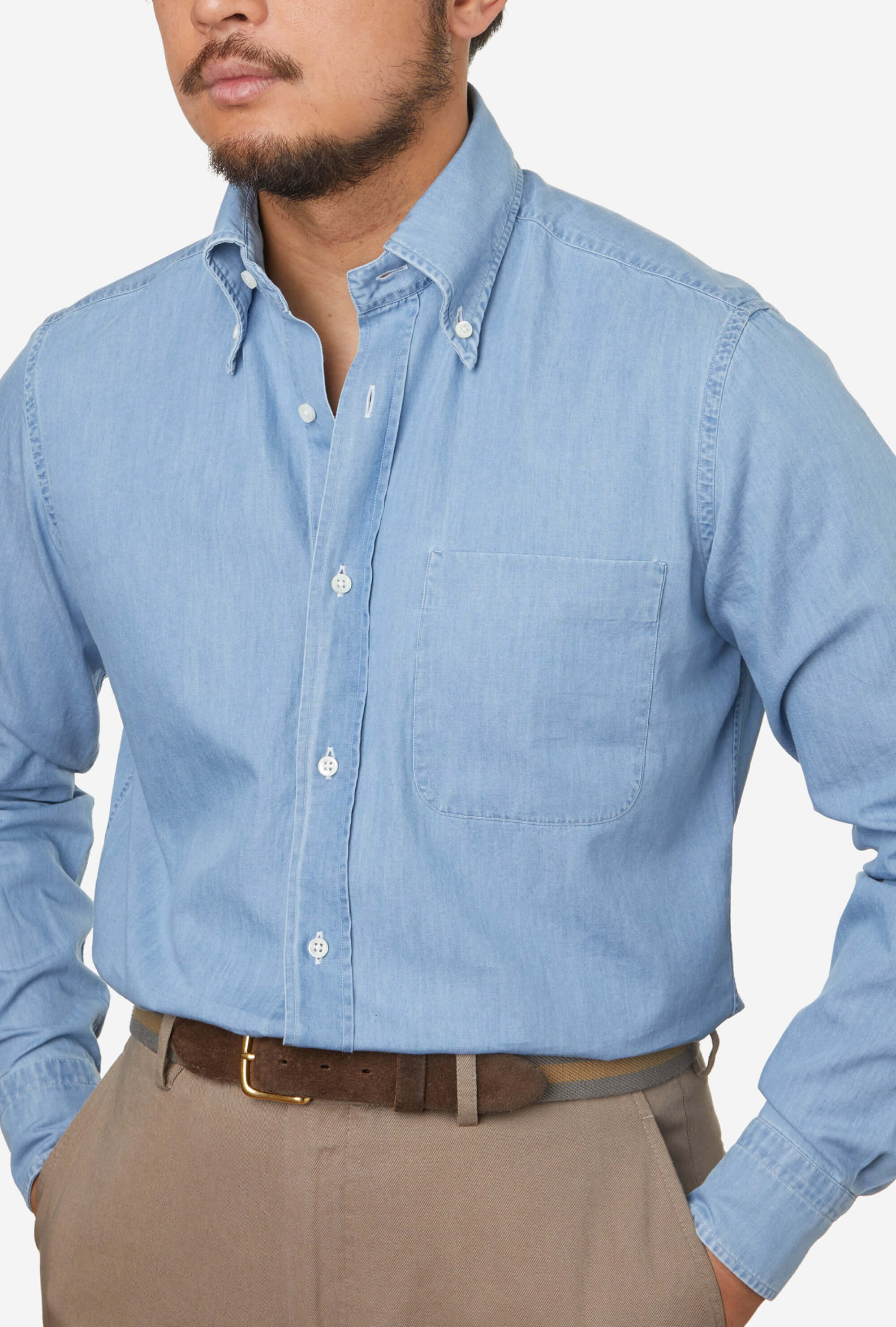 Button Down Sport Shirt Light Wash Denim - Image 3