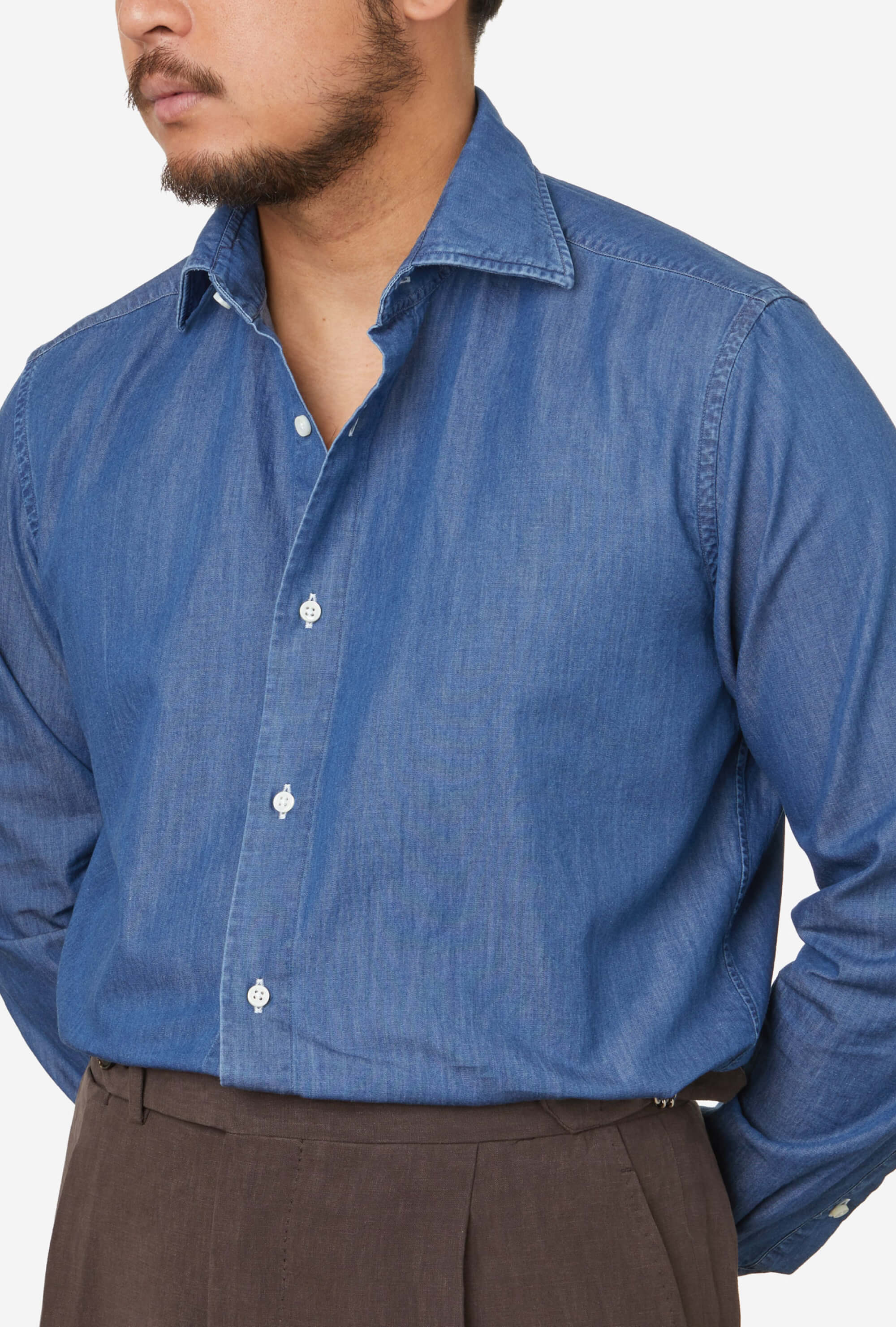 Spread Collar Shirt Mid Wash Denim - Image 3